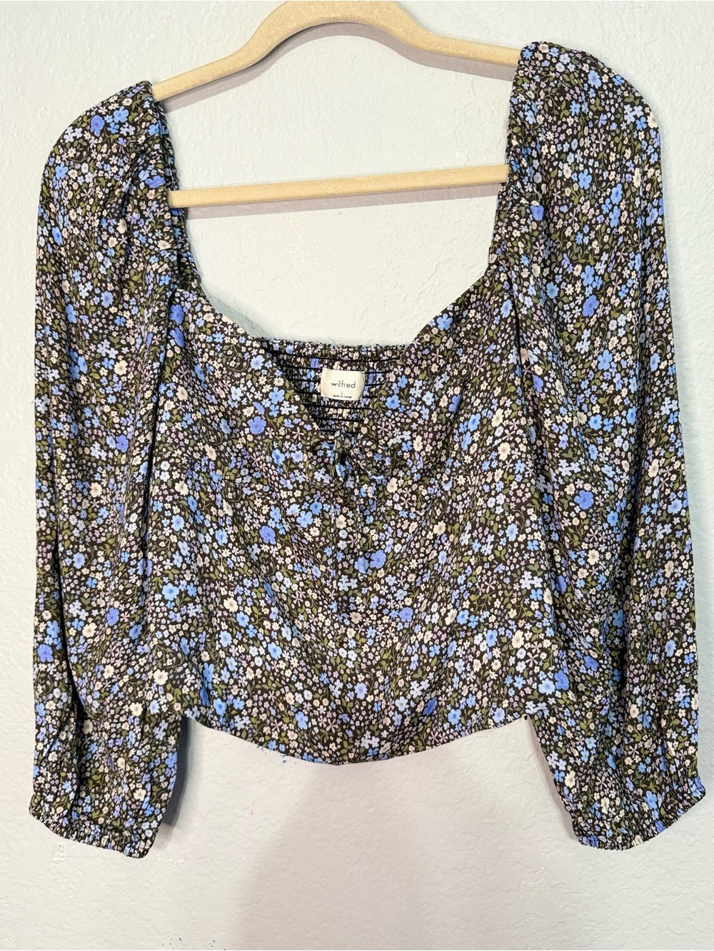 Wilfred Black Floral Square-Neck Puff Sleeve Blouse
